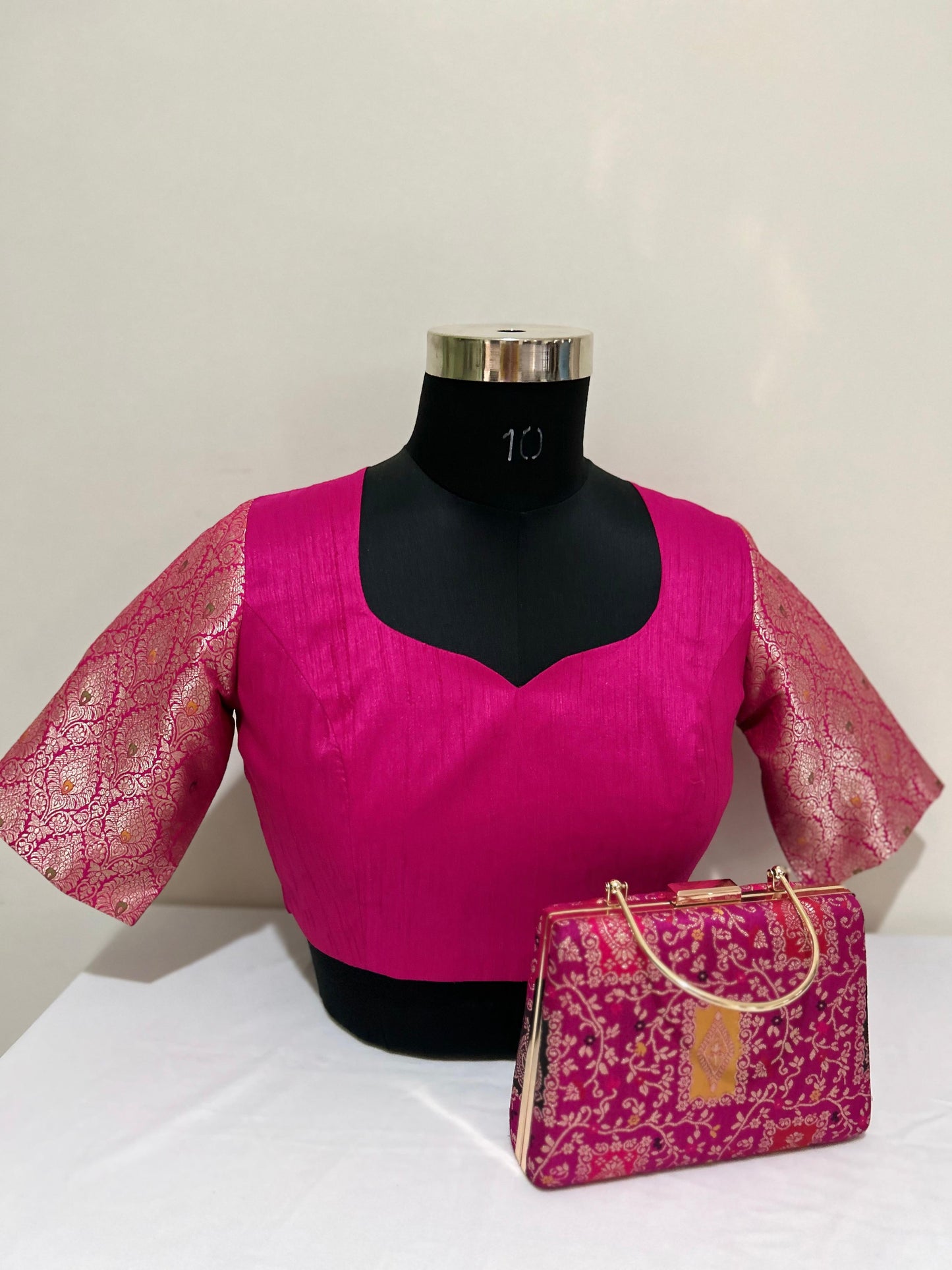 Matching Pink brocade blouse and clutch