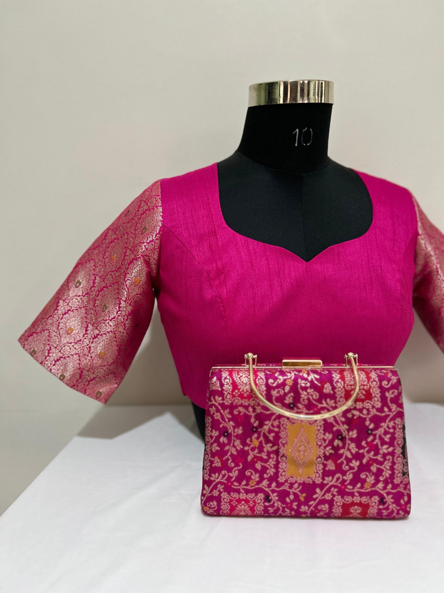 Matching Pink brocade blouse and clutch