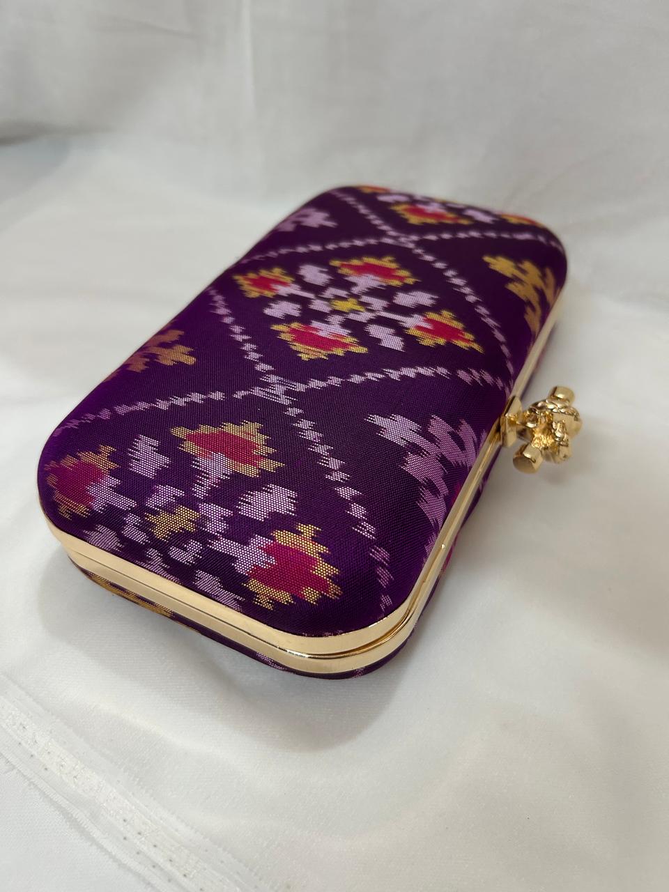 Purple Pure silk Patan Patola Clutch