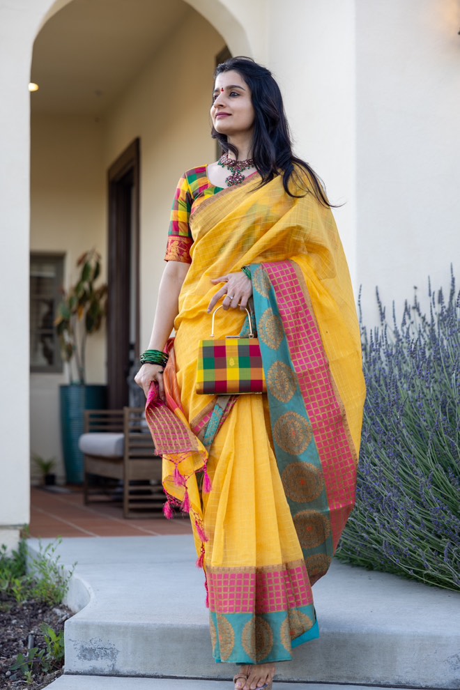 Palam silk Checks Clutch