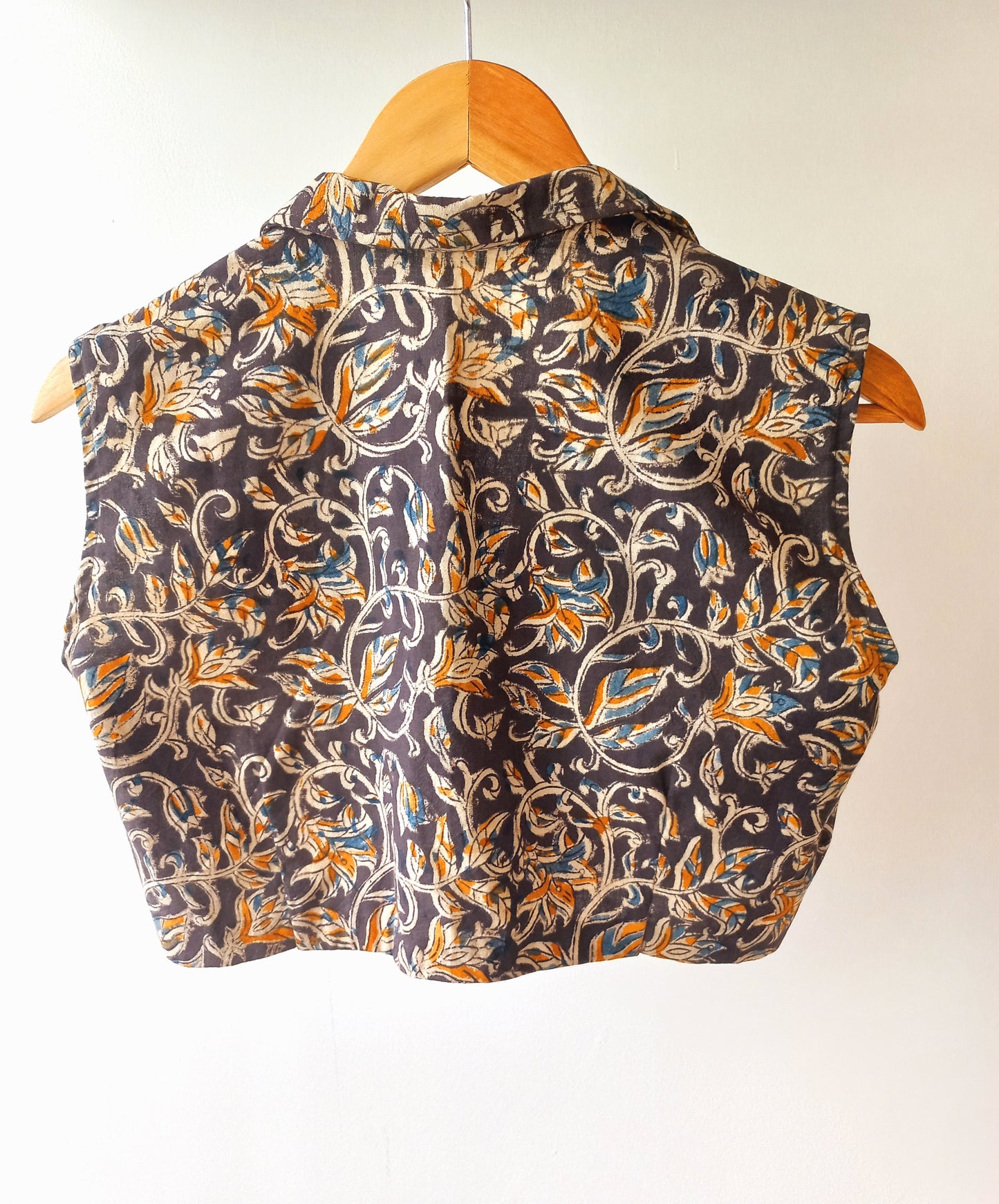 Black Sleeveless Kalamkari Cotton Blouse
