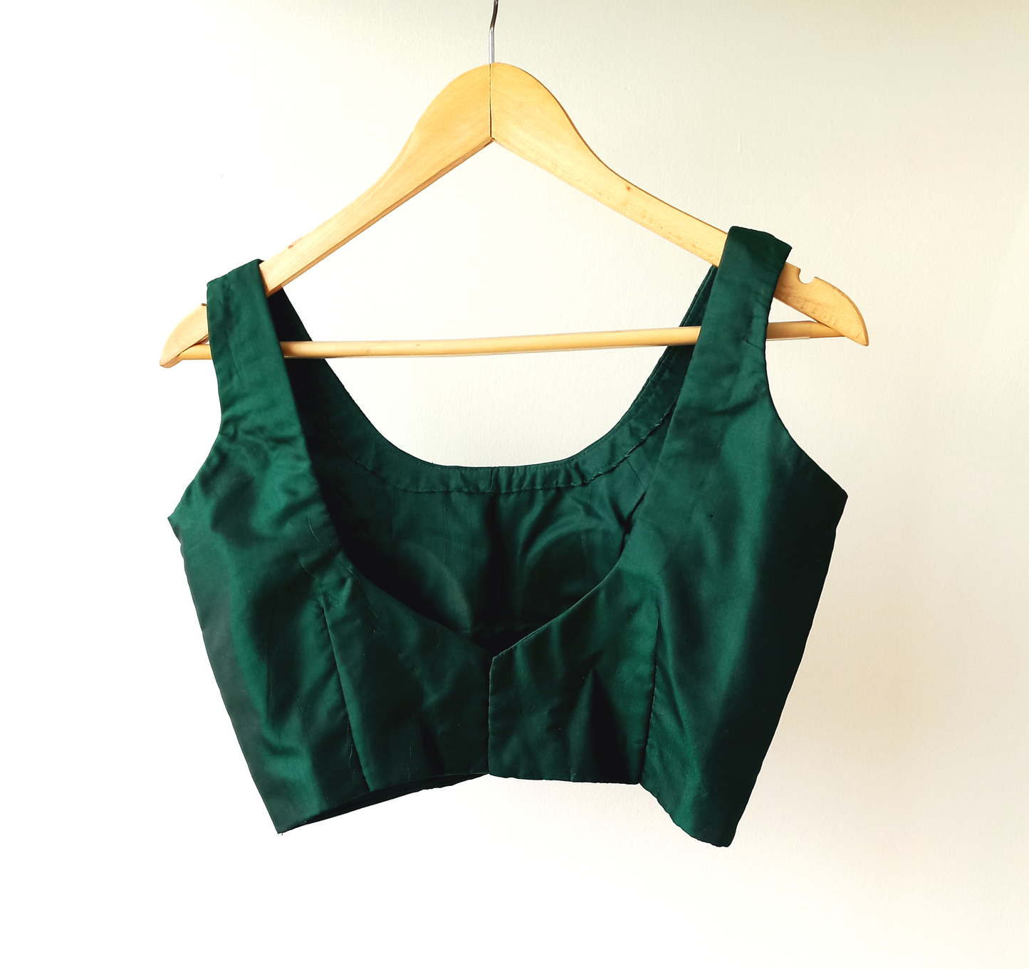 Sleeveless Bottle Green Pure Silk Blouse