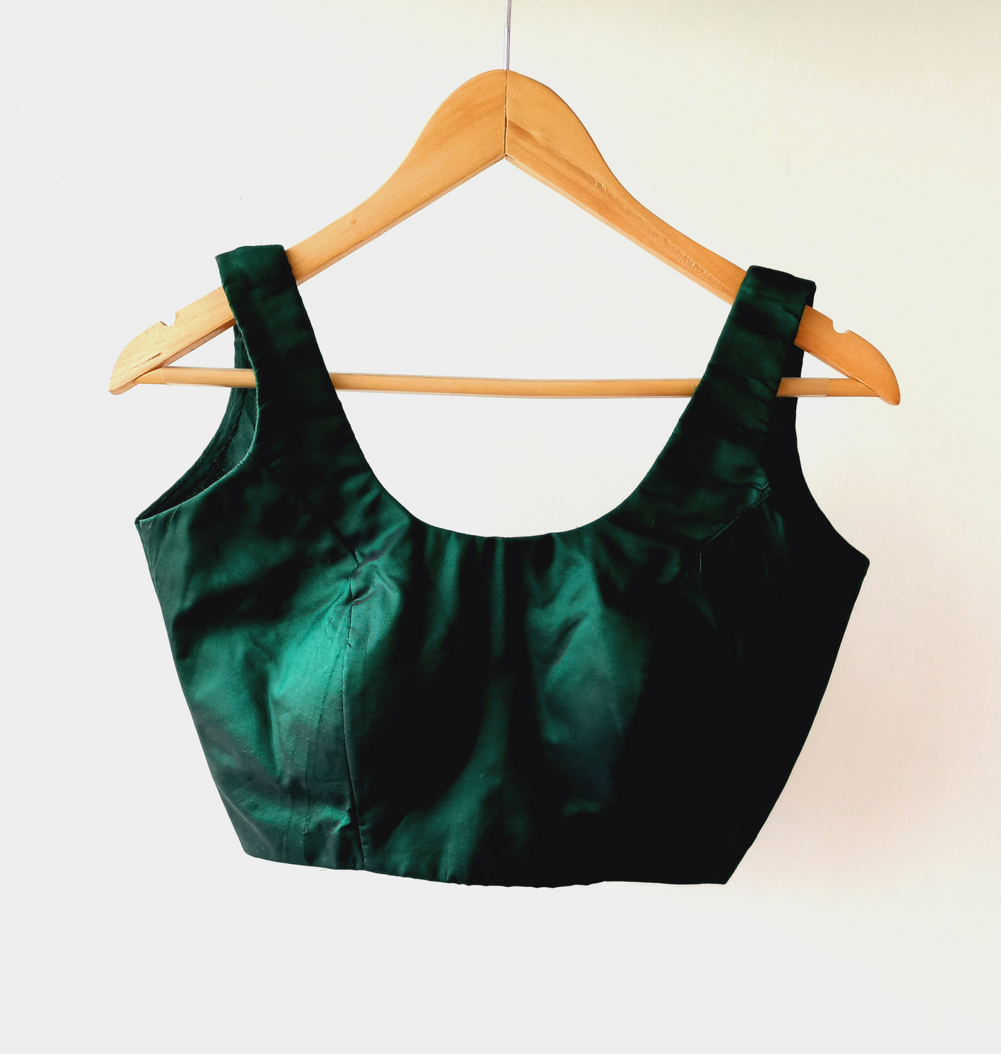Sleeveless Bottle Green Pure Silk Blouse