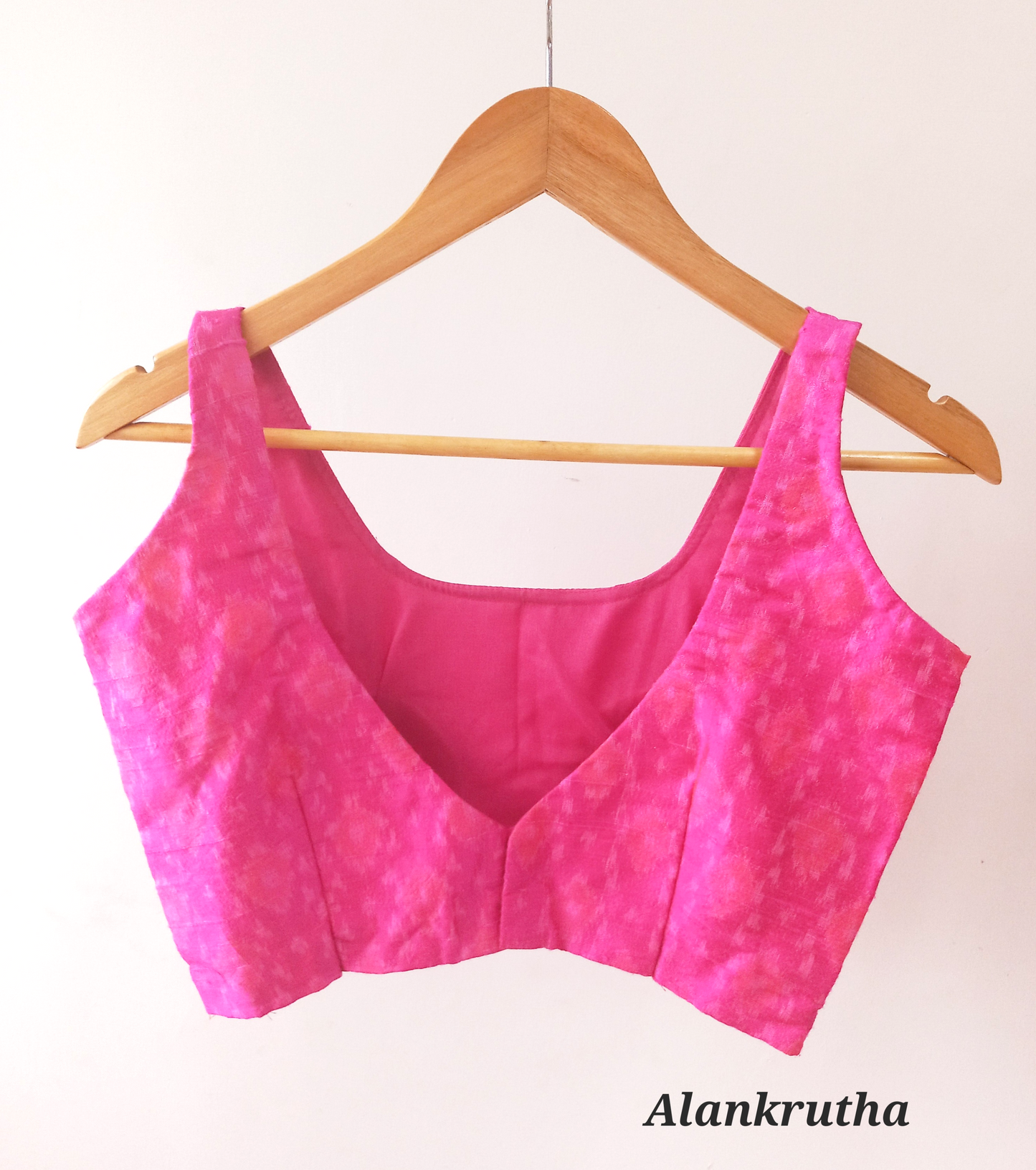 Sleeveless Fuchsia Pink Pochampally Raw Silk Blouse