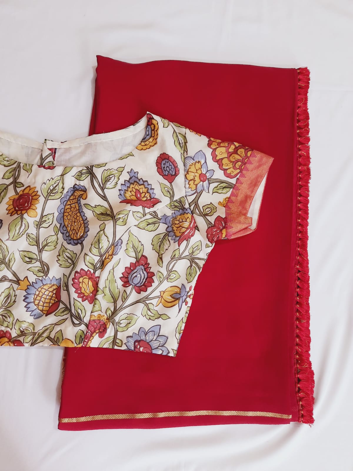 Kalamkari Boat Neck Blouse-Alankrutha