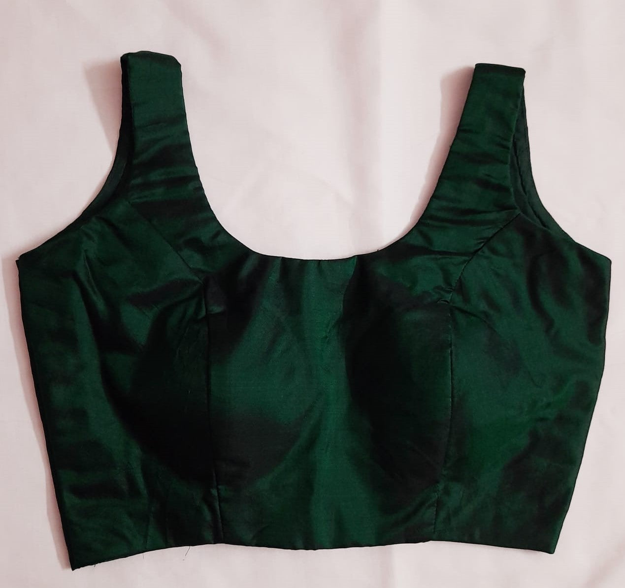 Sleeveless Bottle Green Pure Silk Blouse
