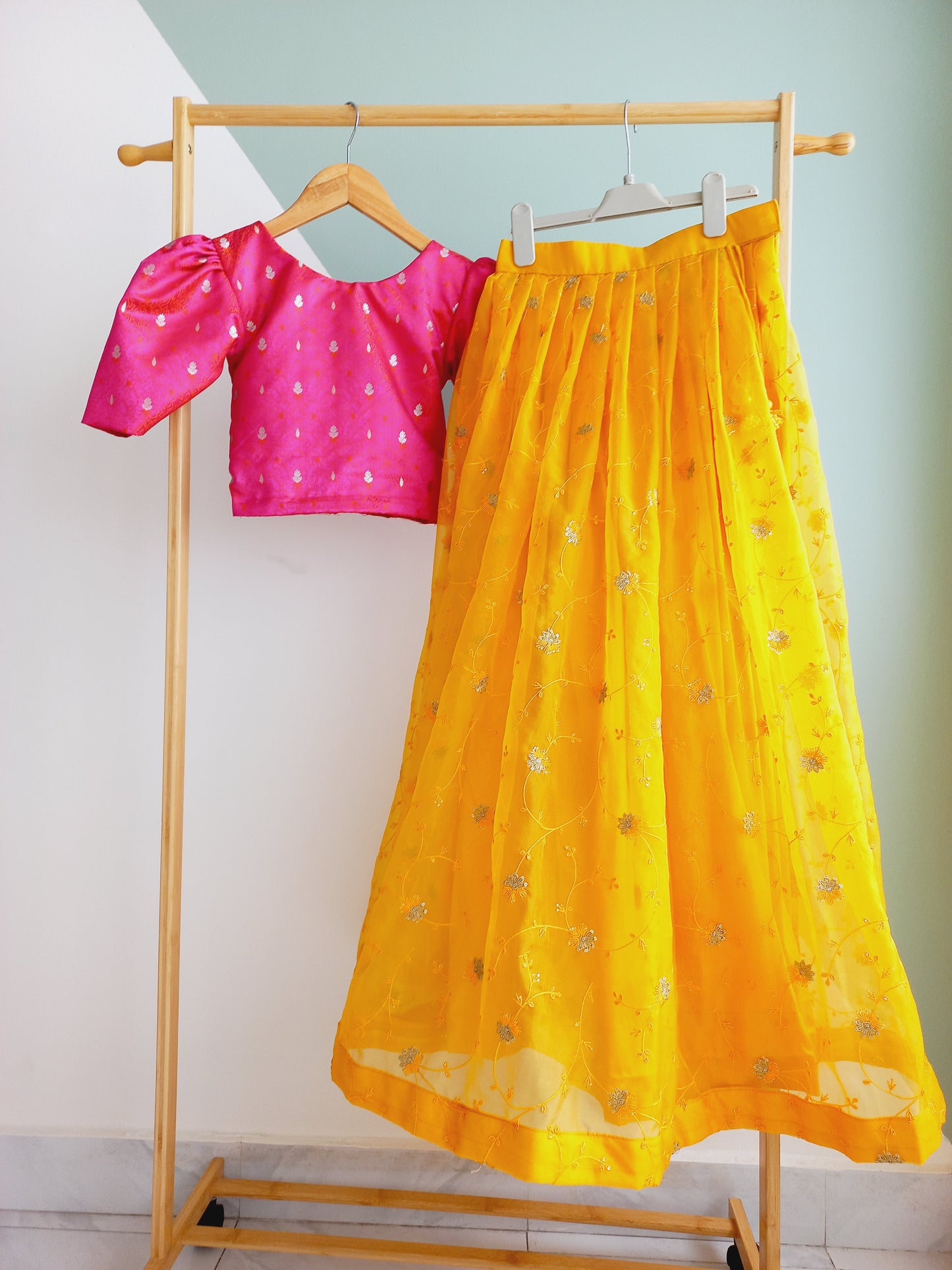 Yellow Pink Lehenga and Crop Top - Sold-Can be Made on Pre Order