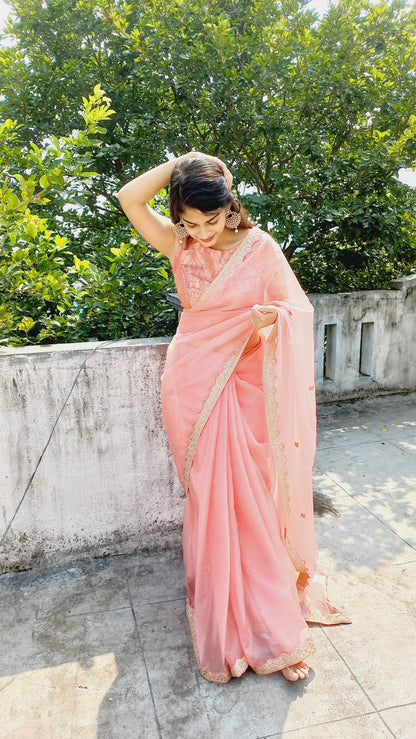 Peach Semi Organza Saree