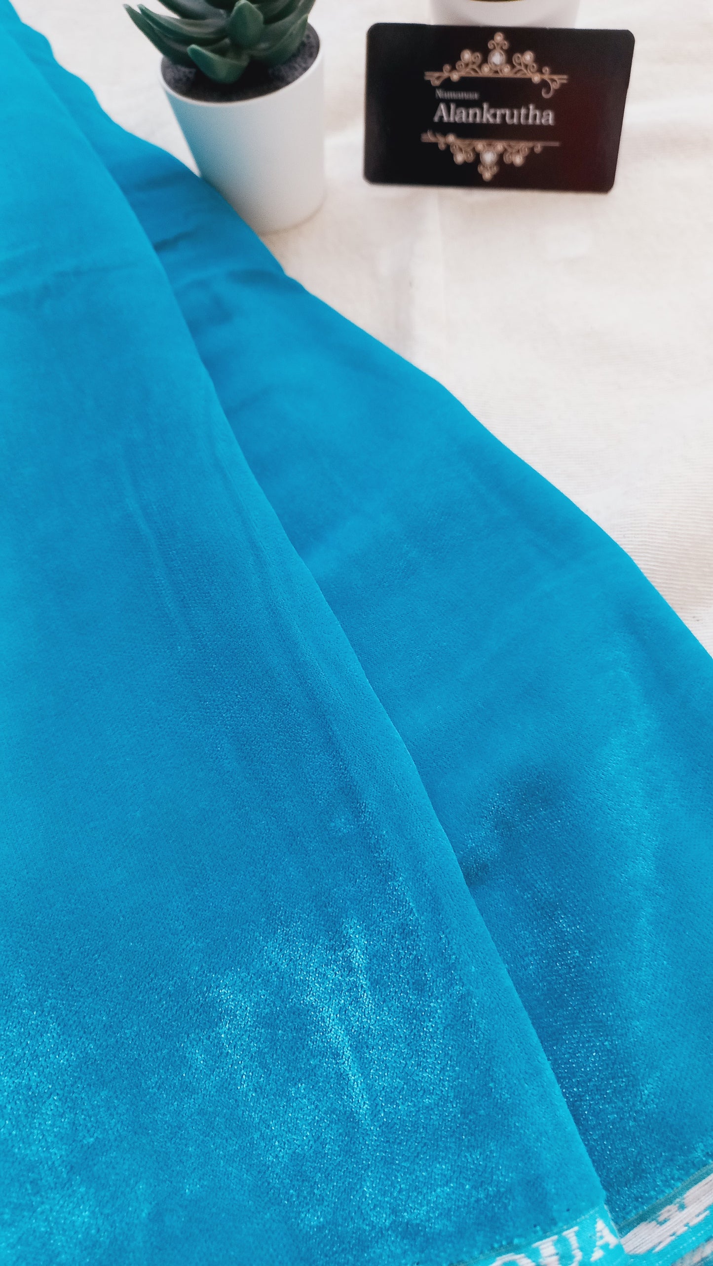 Teal blue velvet fabric-Alankrutha