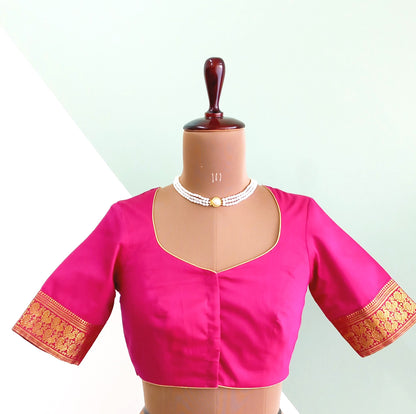 Pink Cotton Silk blouse with Kanchi Border