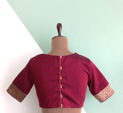 Maroon Cotton Silk blouse with  Border