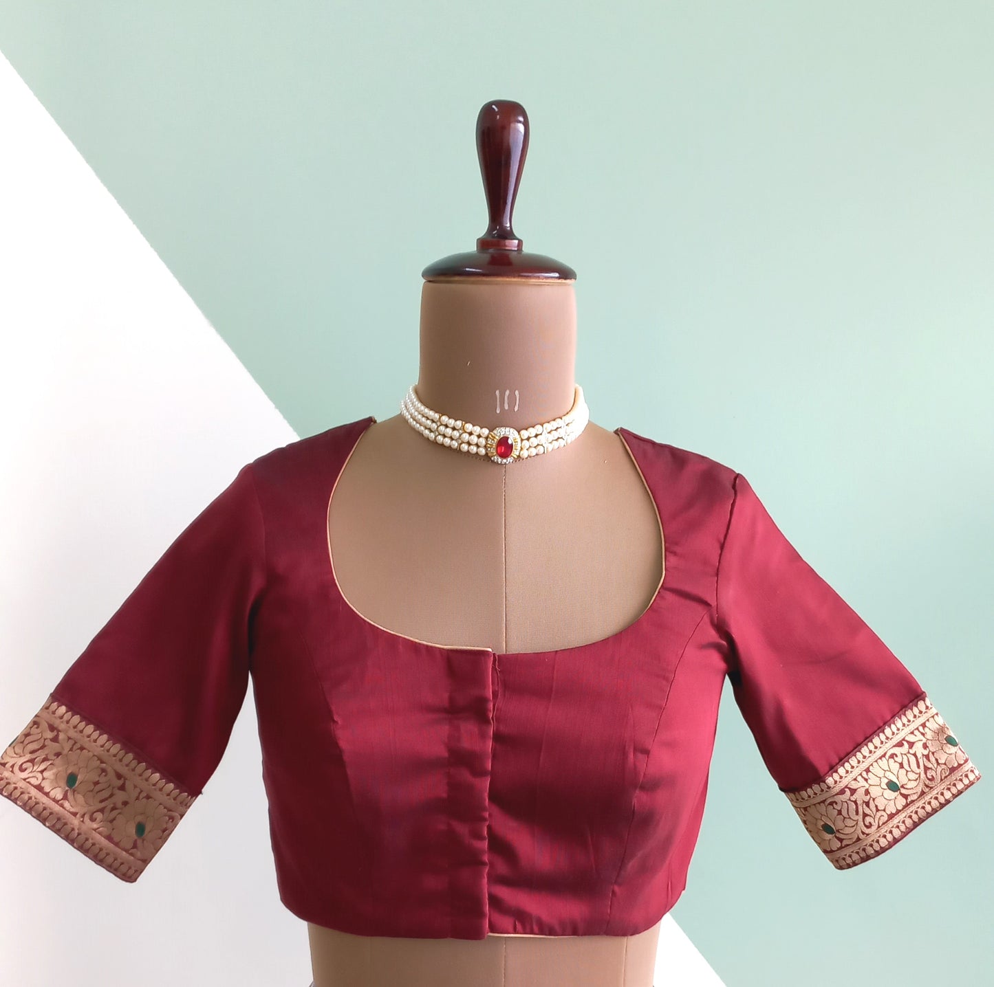 Maroon Cotton Silk blouse with  Border