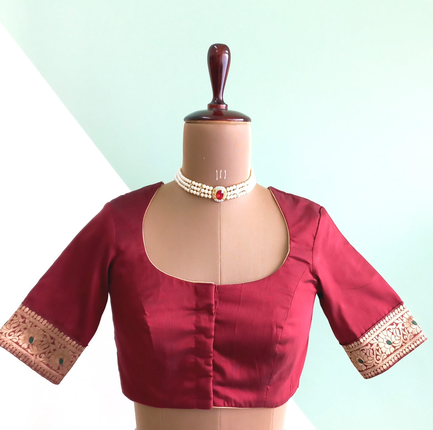 Maroon Cotton Silk blouse with  Border