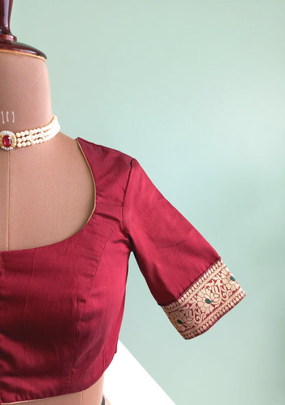 Maroon Cotton Silk blouse with  Border