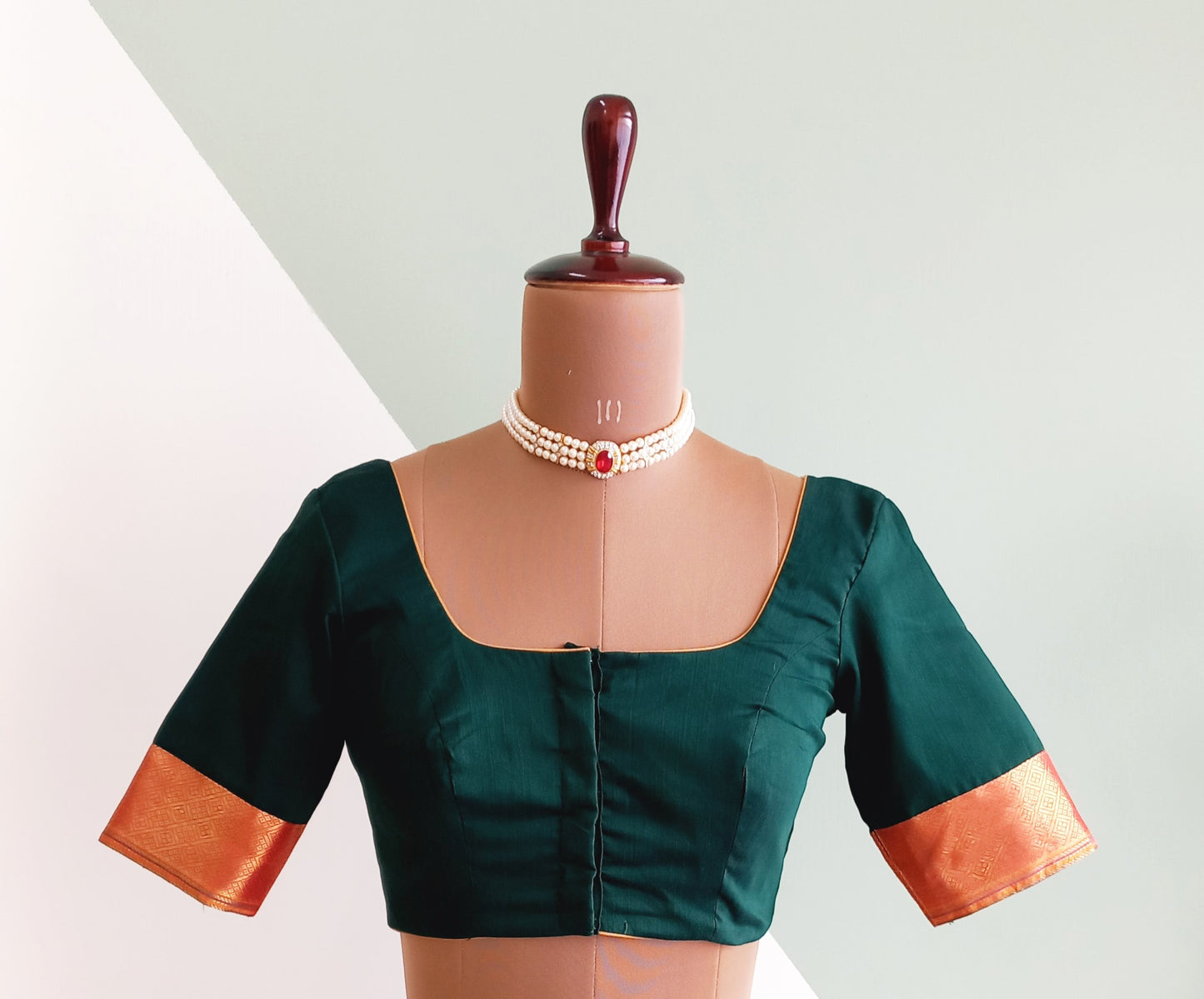 Bottle Green Silk Blouse-Alankrutha