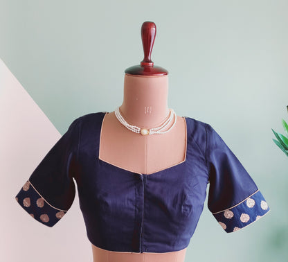 Navy blue Cotton Silk blouse with Banaras Border