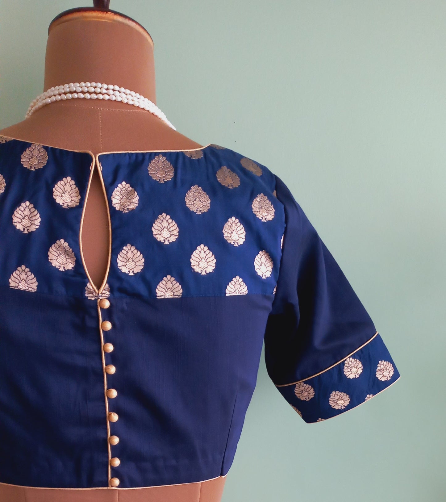 Navy blue Cotton Silk blouse with Banaras Border