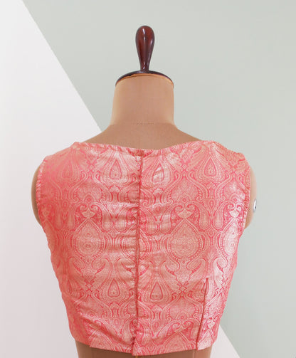 Brocade Peach Pink Blouse/ Crop Top