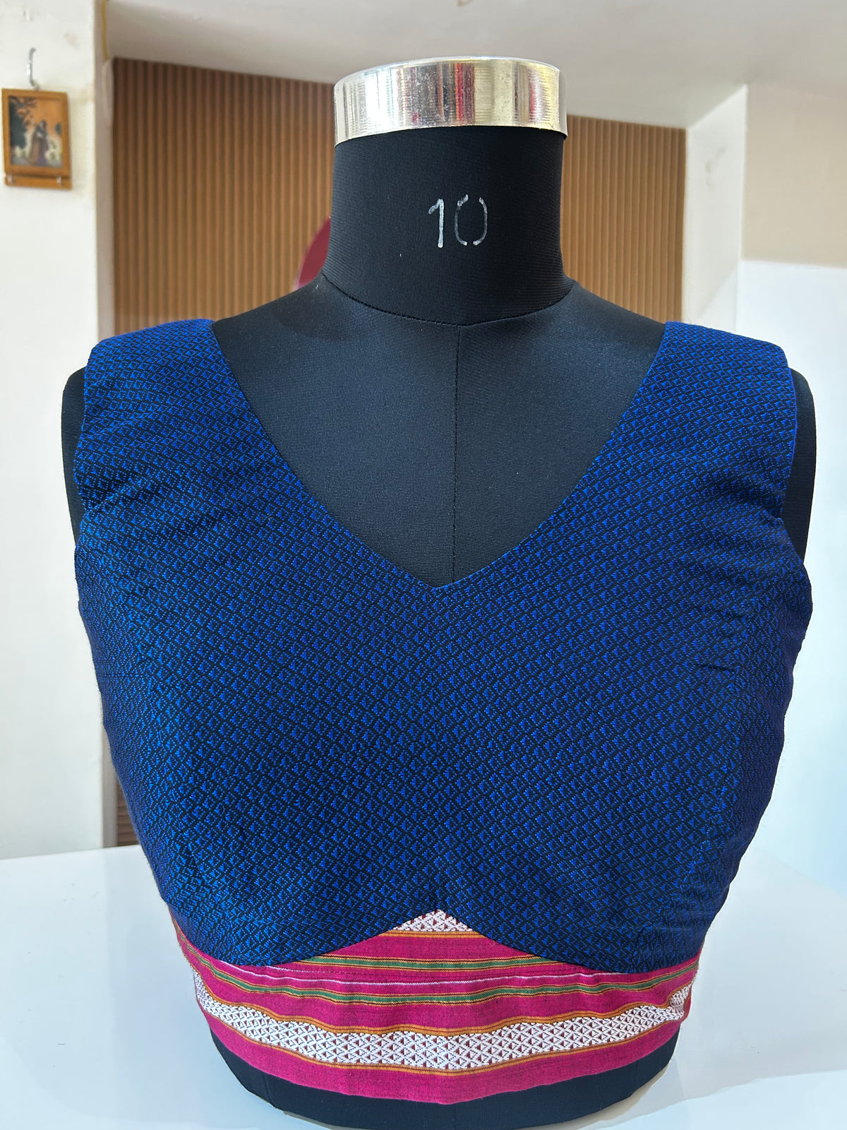 Blue Sleeveless Ilkal Blouse