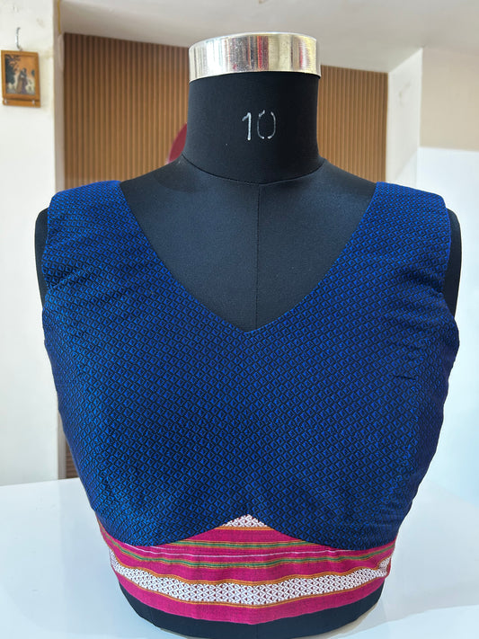 Blue Sleeveless Ilkal Blouse
