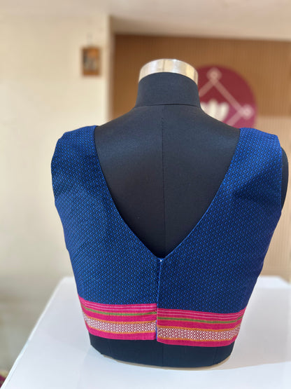 Blue Sleeveless Ilkal Blouse
