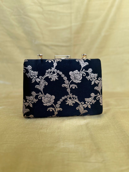 Black Brocade Clutch-Alankrutha