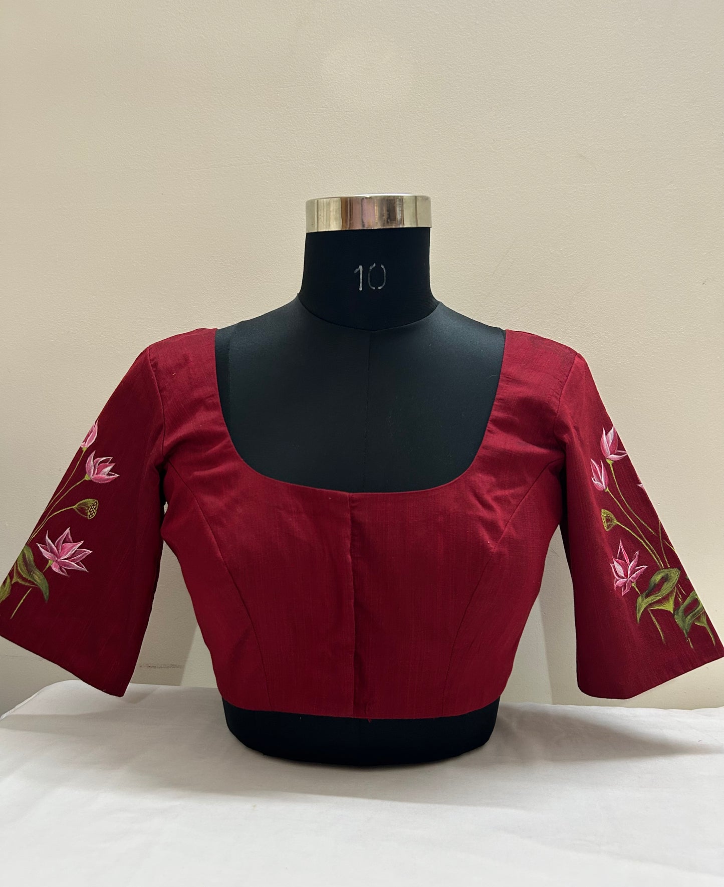 Maroon Red Silk Pichwai Hand Painted Blouse