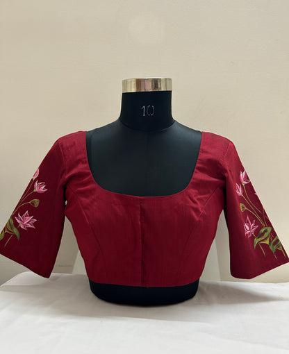 Maroon Red Silk Pichwai Hand Painted Blouse