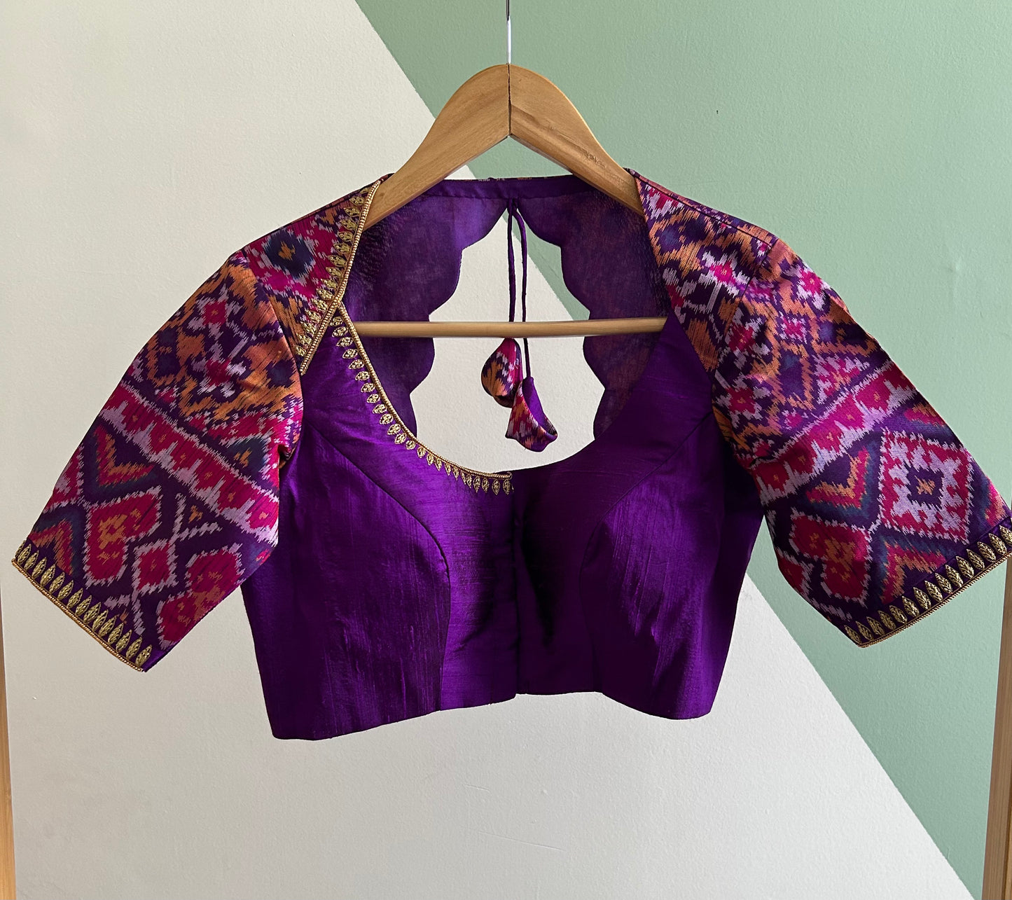 Purple Patan Patola Silk Blouse with Hand embroidery