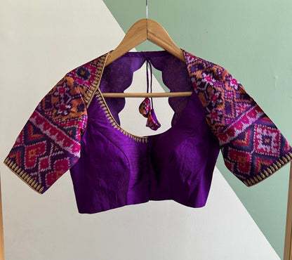 Purple Patan Patola Silk Blouse with Hand embroidery