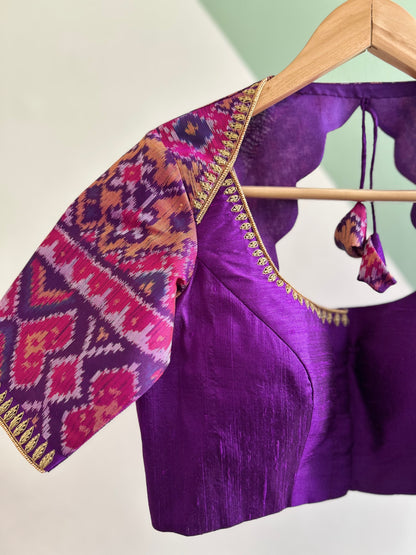 Purple Patan Patola Silk Blouse with Hand embroidery