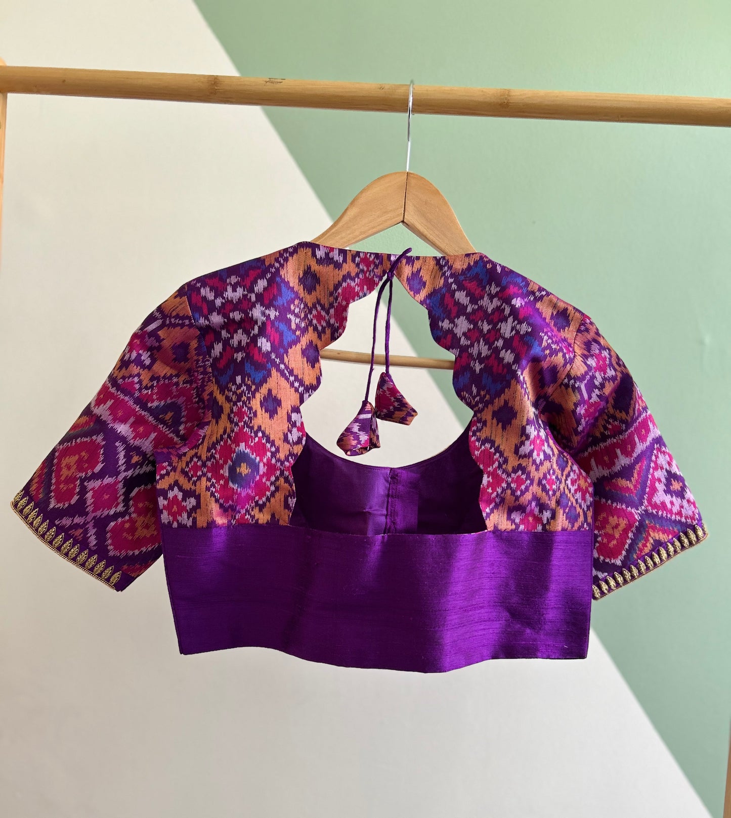 Purple Patan Patola Silk Blouse with Hand embroidery
