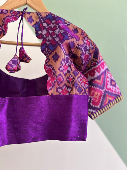Purple Patan Patola Silk Blouse with Hand embroidery