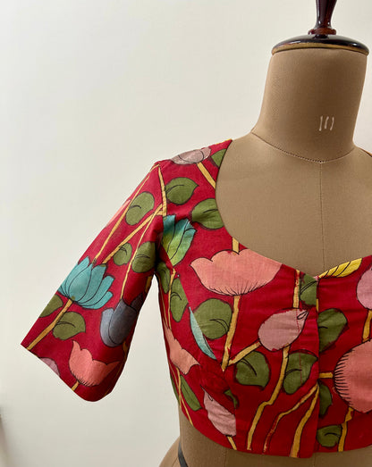 Red Pen Kalamkari Bangalore Cotton Silk Blouse