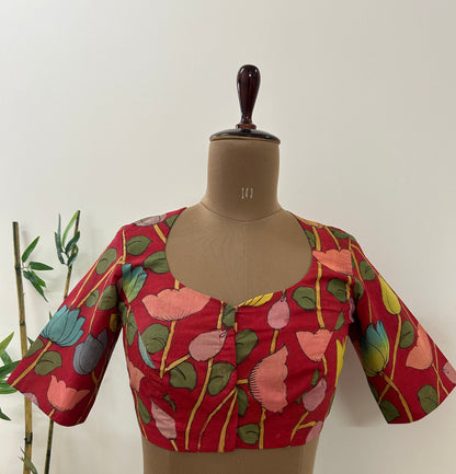 Red Pen Kalamkari Bangalore Cotton Silk Blouse