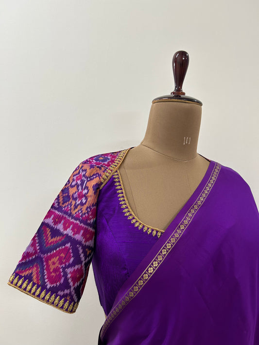 Purple Patan Patola Silk Blouse with Hand embroidery