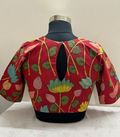 Red Pen Kalamkari Bangalore Cotton Silk Blouse