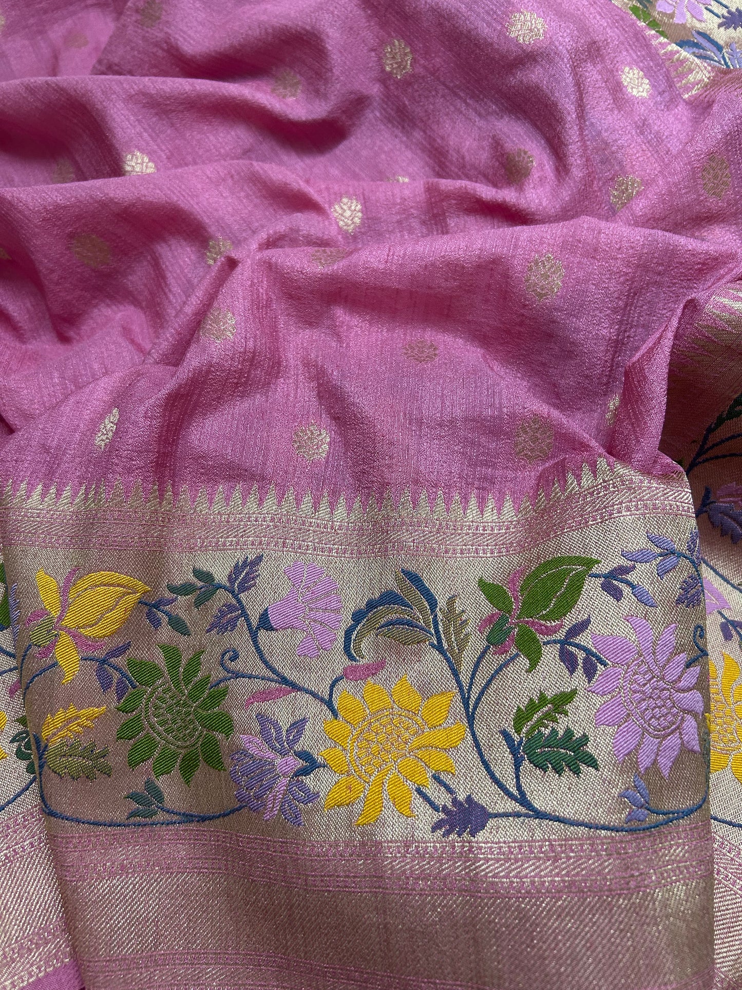 Semi Tussar with paithani border