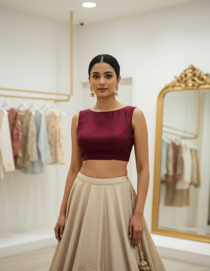 Maroon red Rawsilk Sleeveless blouse
