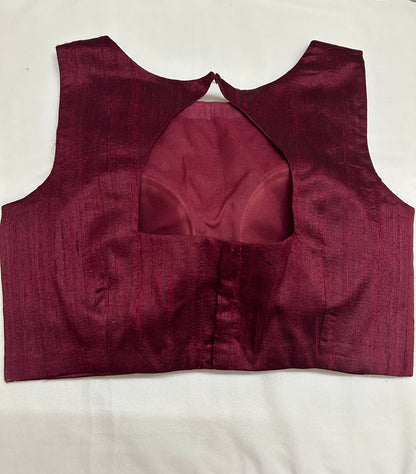 Maroon red Rawsilk Sleeveless blouse