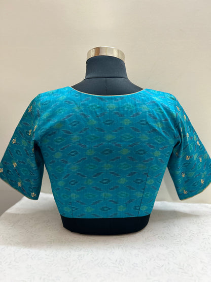 Rama Green Pochampally Rawsilk Blouse with embroidery