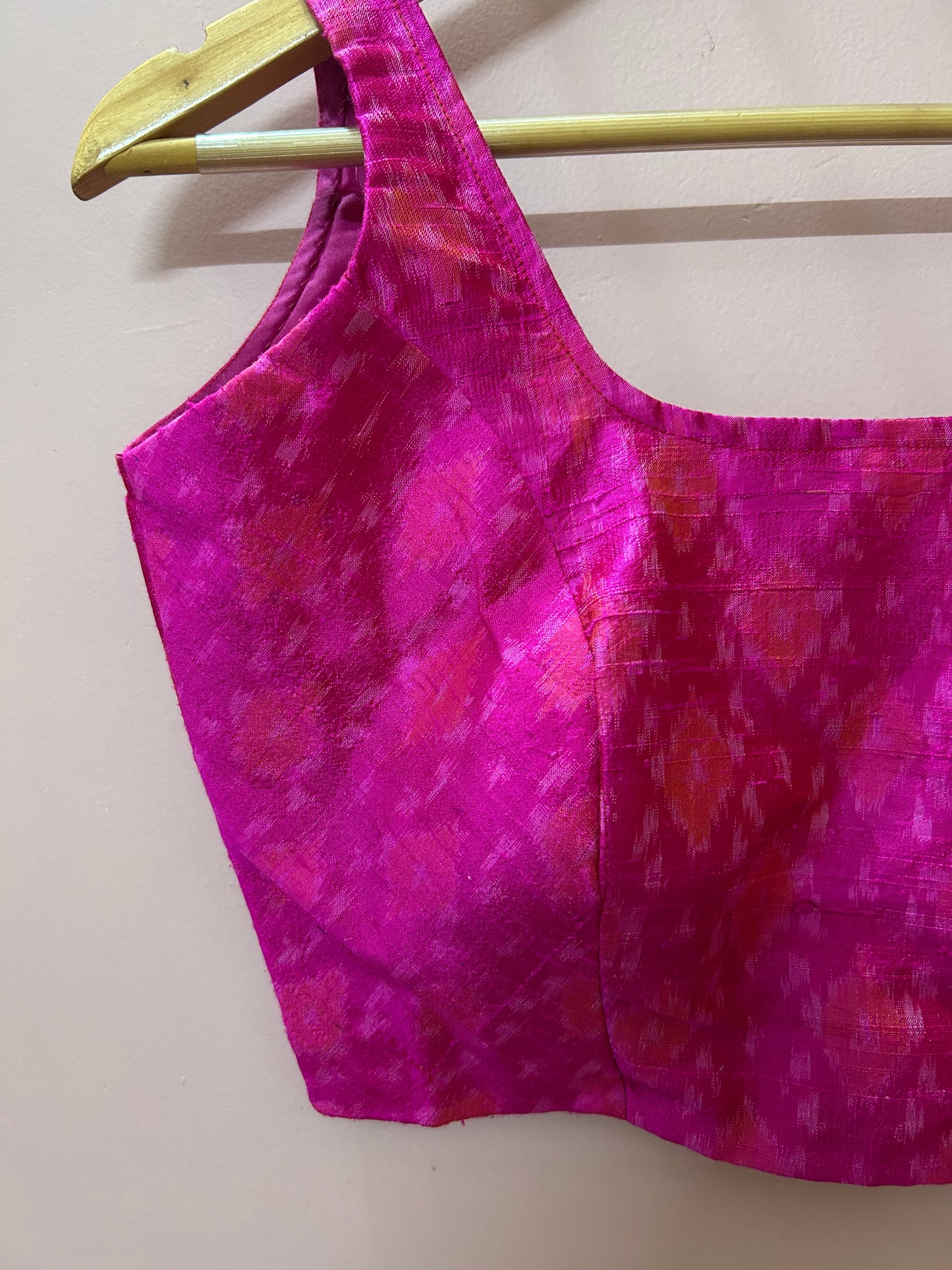 Sleeveless Fuchsia Pink Pochampally  Raw Silk Blouse