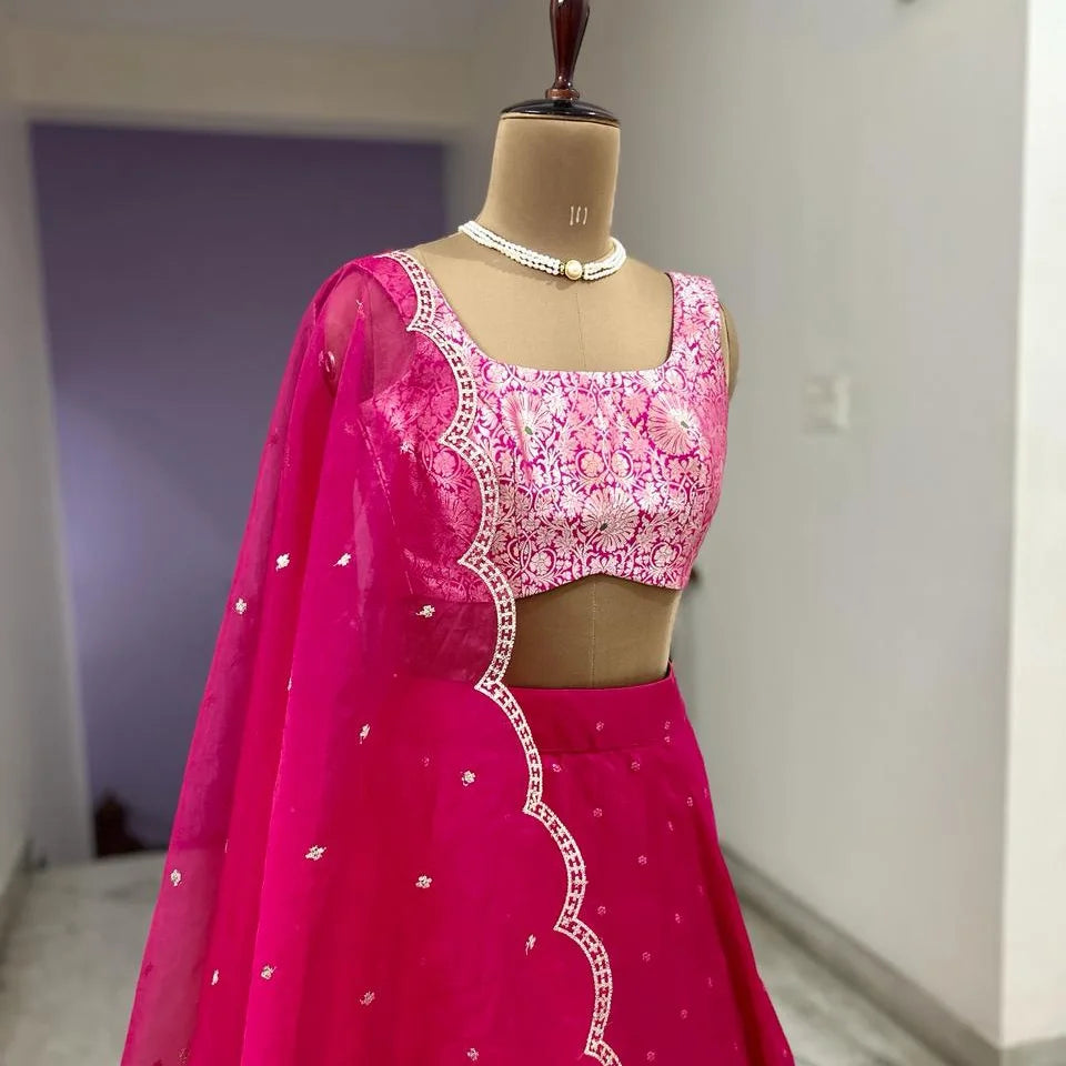 Pink Organza Lehenga Set - Sold- Can be Made on Pre Order