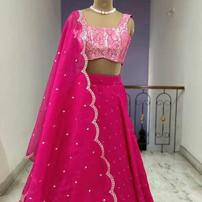 Pink Organza Lehenga Set - Sold- Can be Made on Pre Order