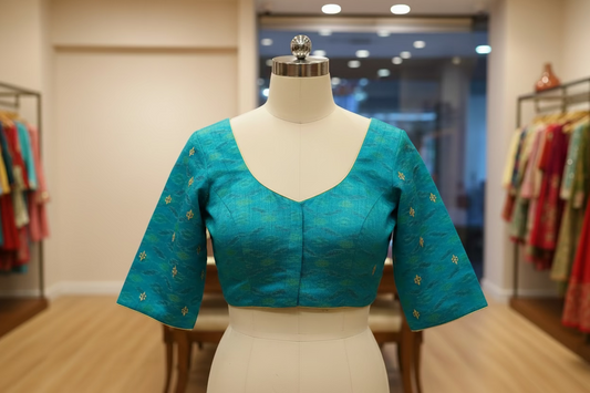 seagreen pochampally blouse-Alankrutha