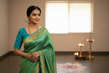 Rama Green Pochampally Rawsilk Blouse with embroidery