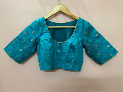 Rama Green Pochampally Rawsilk Blouse with embroidery