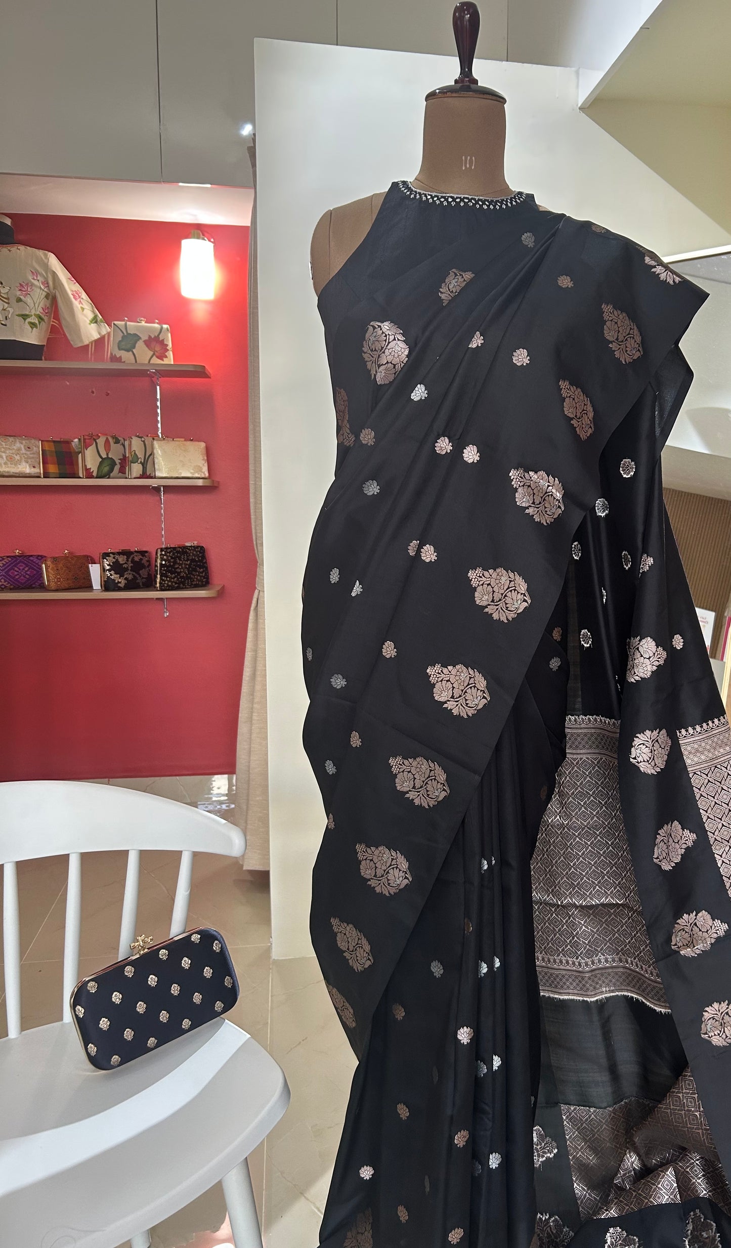 Semi Raw Mango Banaras saree with blouse fabric