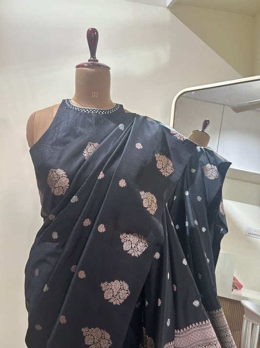 Semi Raw Mango Banaras saree with blouse fabric