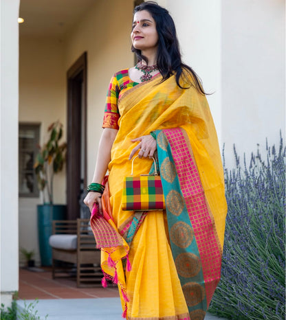 Palam Checks Silk Blouse & Clutch Combo with motifs